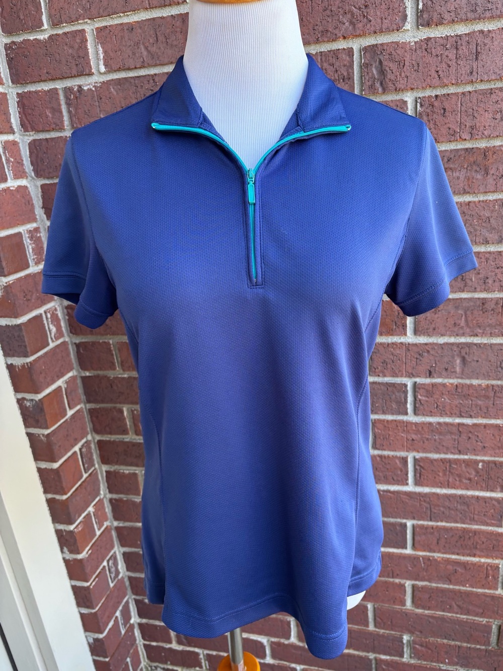 PGA Tour Short Sleeve Quarter-Zip Polo in Blue with Teal Trim
